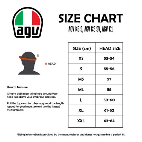 agv k1 s size chart